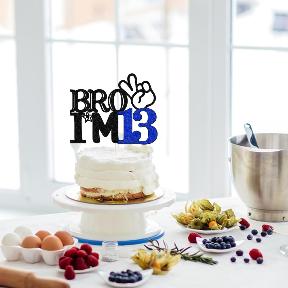 Bro I'M 13 Cake Topper- 13Th Birthday Cake Picks, Officially Teenager Cake Topper, Boy 13Th Birthday Cake Decorations - 13 Years