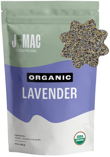 J Mac Botanicals, Organic Lavender Buds (16 Oz, 1 Pound Bag) Bulk, Dried Flowers, Flower