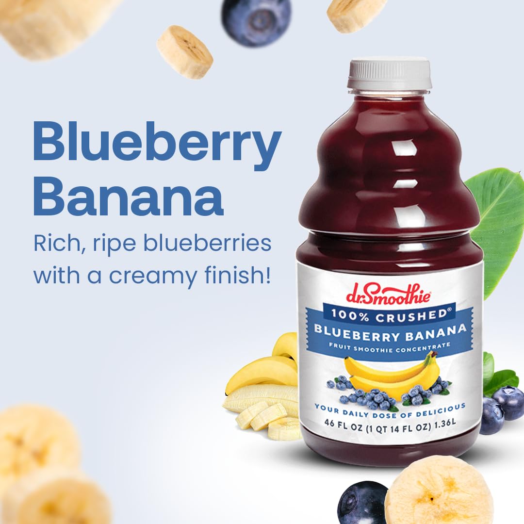 Dr. Smoothie 100% Crushed Blueberry Banana - No Added Sugar, Made With Real Fruits/Fruit Juice - Vegan, No Artificial Colors Or