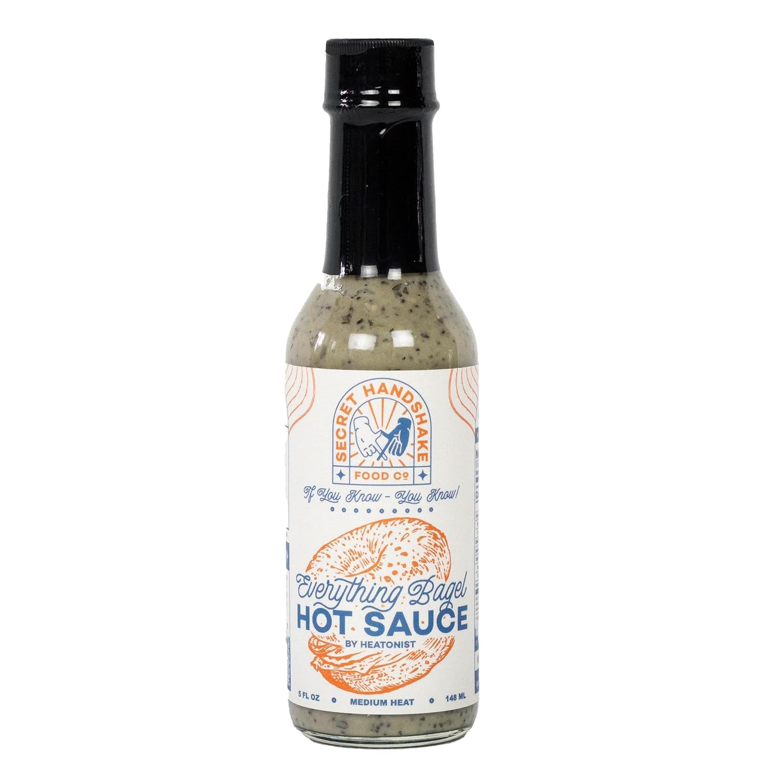 Everything Bagel Sauce by Secret Handshake Food Co., Mild Heat Hot Sauce With Flavors of Scorpion Pepper Powder, Sesame Seeds & 