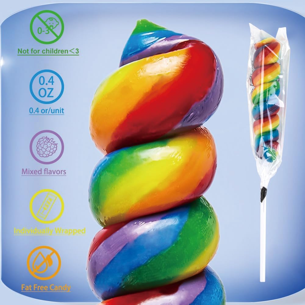 Rainbow Twist Lollipops Individually Wrapped Bulk, Twisty Lollipop, Kid'S Lollipops Candy For Birthday Party, Mixed Fruit Flavor