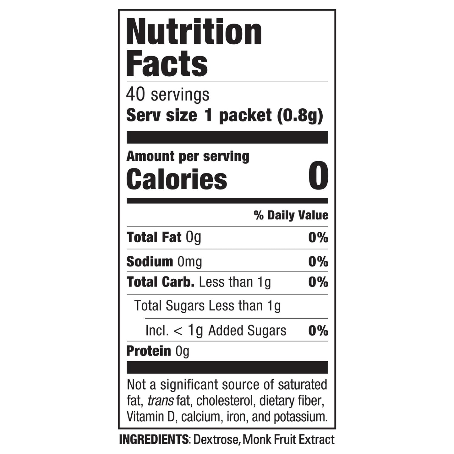 Sugar In The Raw Monk Fruit In The Raw, Natural Monk Fruit Sweetener, Sugar-Free, Gluten Free, Zero Calorie, Vegan Sugar Substit