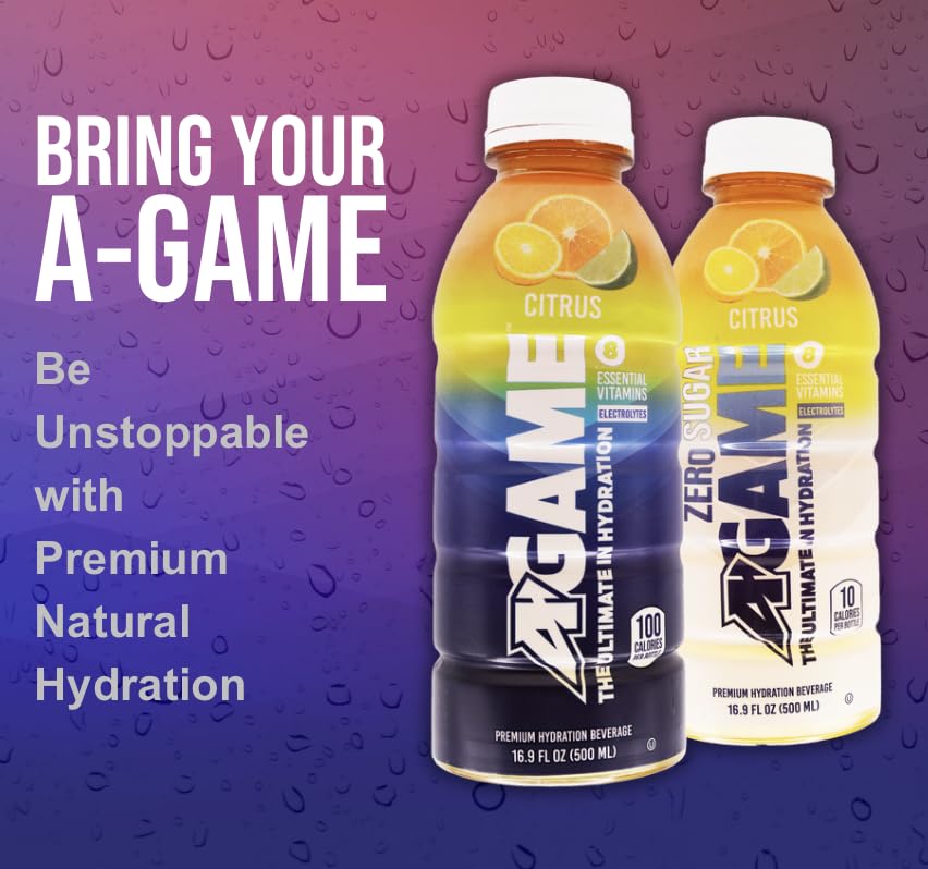 A-Game Zero Sugar Sports Drink, Citrus Zero, The Ultimate Sugar Free Hydration Sports Beverage, 8 Essential Vitamins Including B