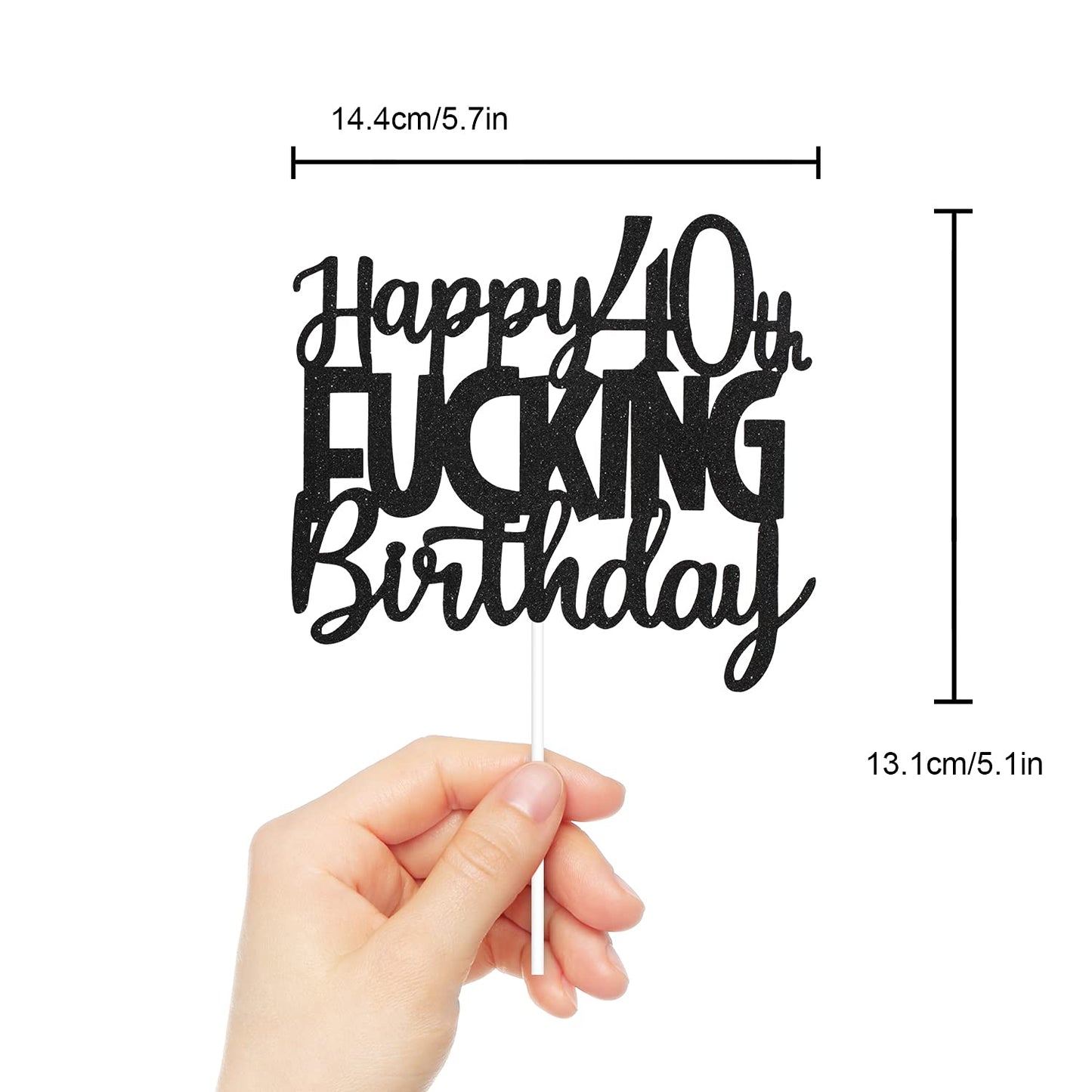 Caiwowo Happy 40th Birthday Cake Topper - Black Glitter Cardstock Decoration