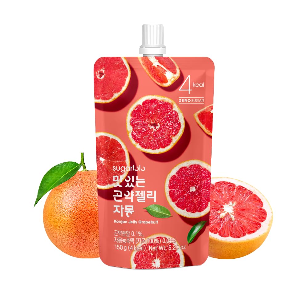 Sugarlolo Konjac Sweet Grapefruit Jelly Snack - Vegan Jello with Zero Sugar | Only 4 Calories per Pouch | Low Calorie Korean Sna