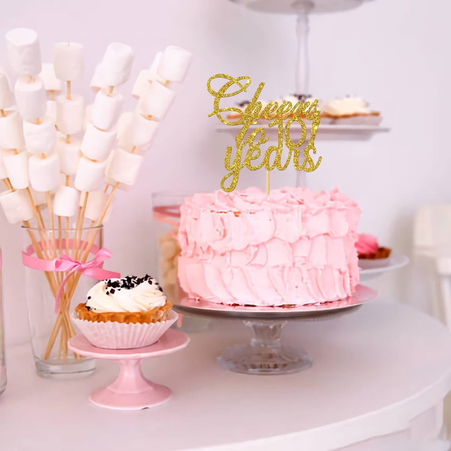 Gold Glitter Cheers to 10 Years Cake Topper - Children's 10th Birthday Cake Topper - 10 Years Blessed Wedding Anniversary Party