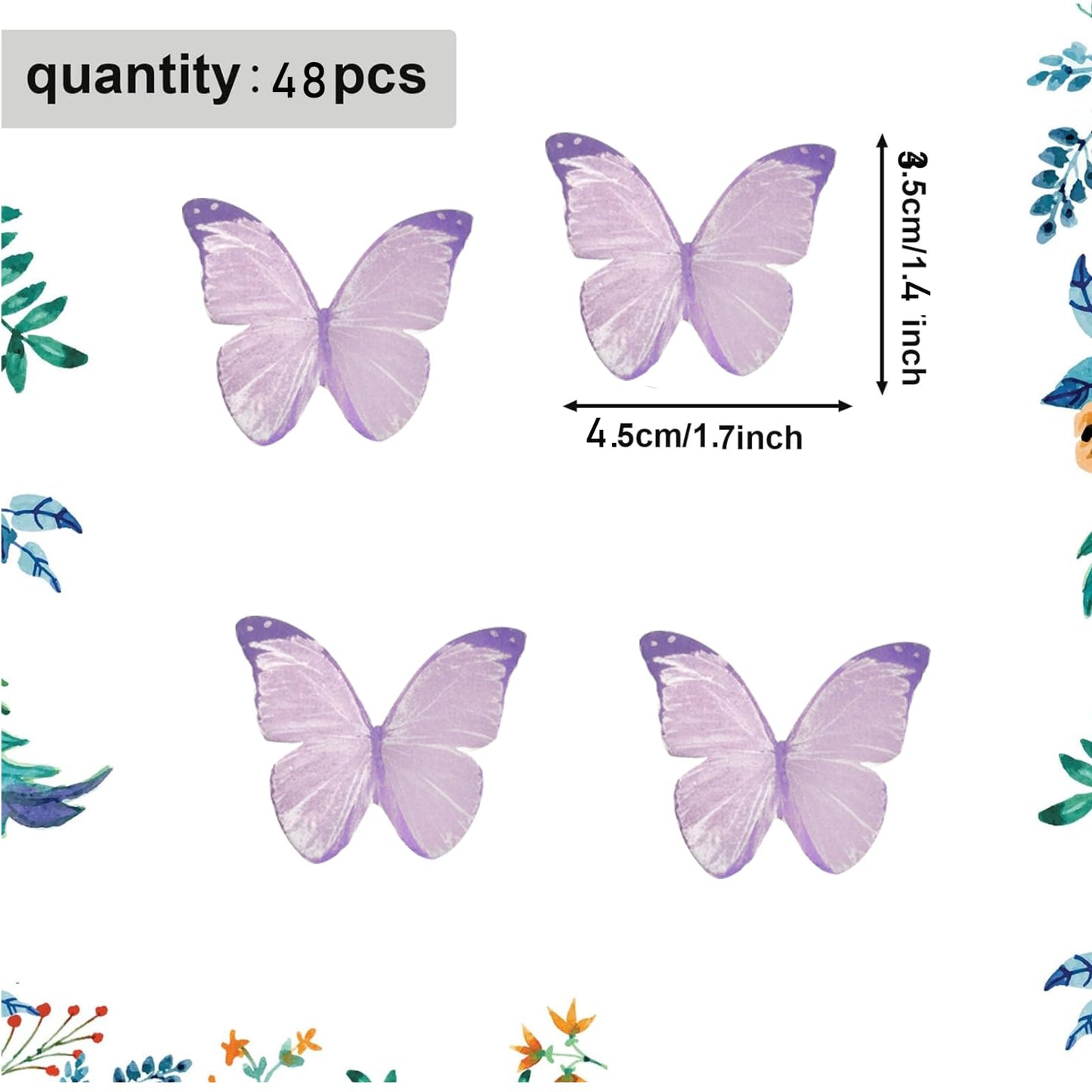 48Pcs Wafer Paper Butterfly Cake Toppers Yocity Edible Butterflies For Cake Decorations Purple Butterfly Cupcake Toppers For Bir