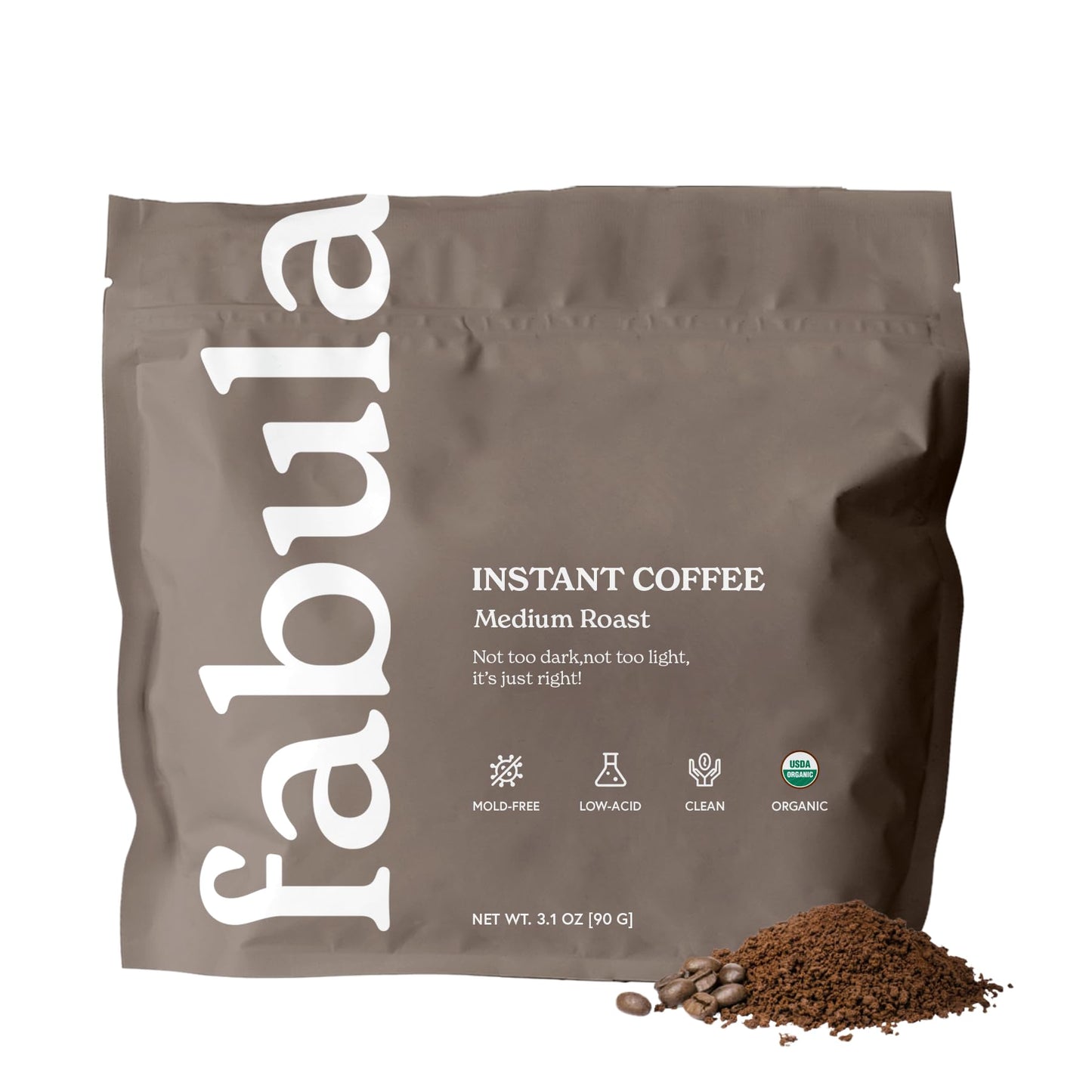 Fabula Organic Instant Coffee, Low Acid, Medium Roast, 90g, Convenient & Delicious
