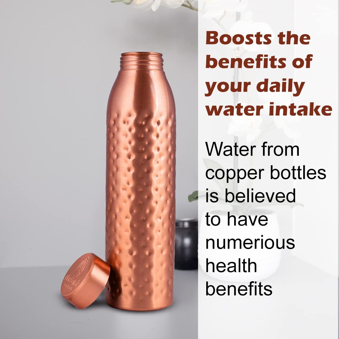 Norman Jr, Hammered Copper Water Bottle 1 Ltr Extra Large - An Ayurvedic Pure Premium Copper Vessel- Drink More Water, Lower Sug