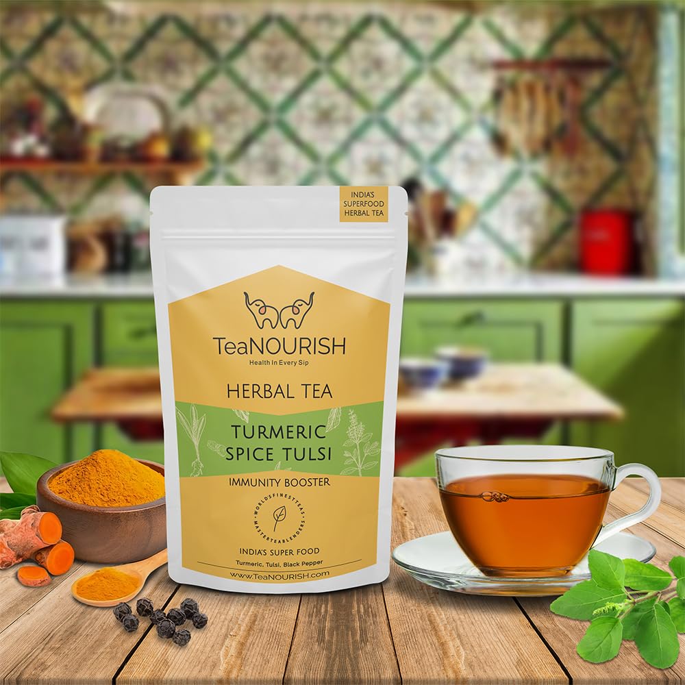 Teanourish Turmeric Spice Tulsi Herbal Tea | Immunity Booster | Loose Blend Of Indian Superfoods, Rich In Antioxidants | 100% Na
