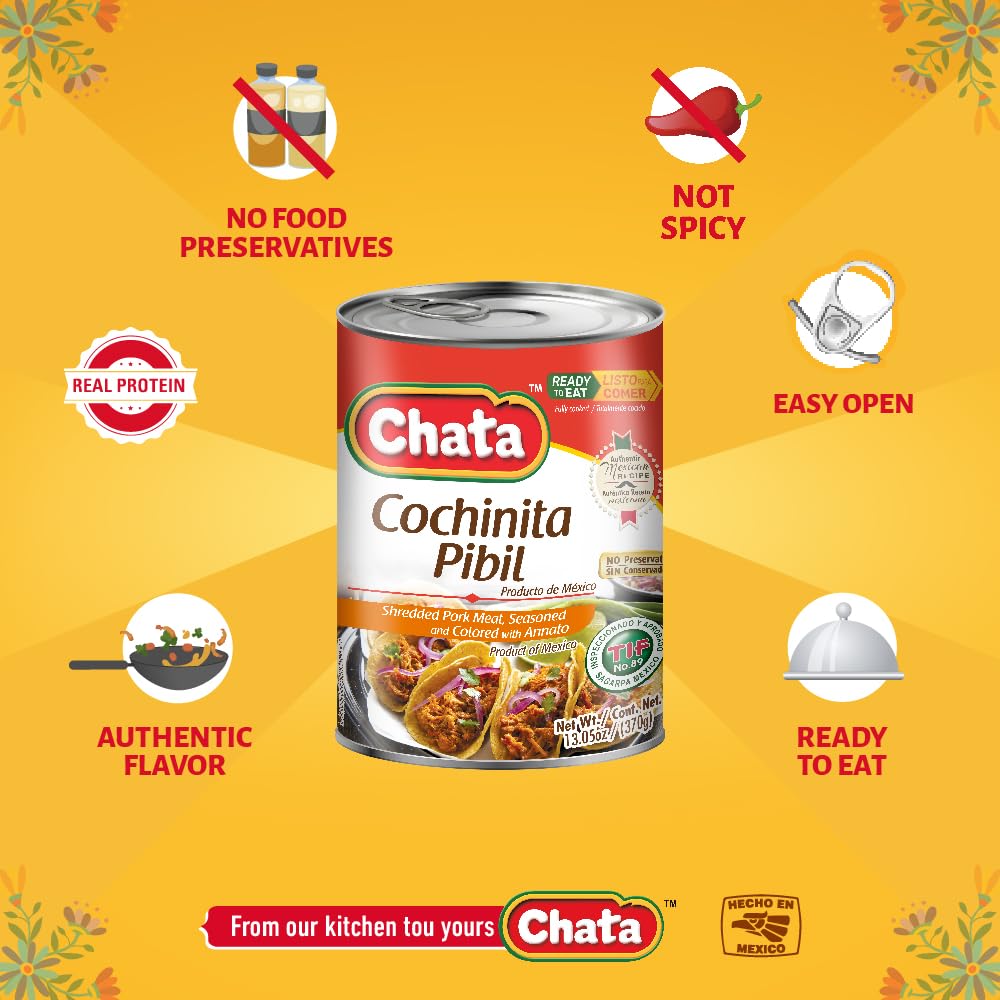 Chata Cochinita Pibil Shredded Pork Meat with Annatto Seasoning, 13.05 oz, Pack of 4