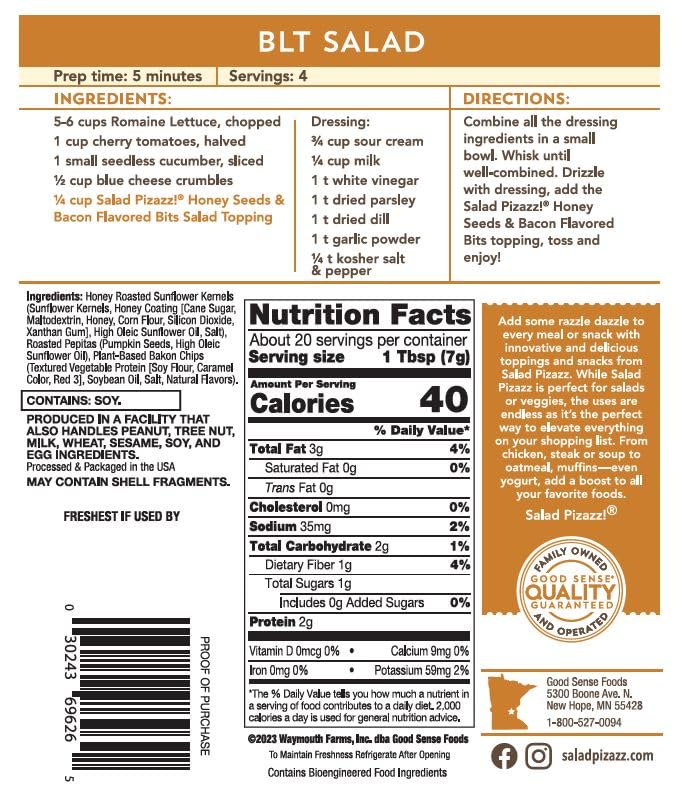 Salad Pizazz Honey Seeds & Bacon Flavored Bits Topper, 5Oz (Pack Of 12)