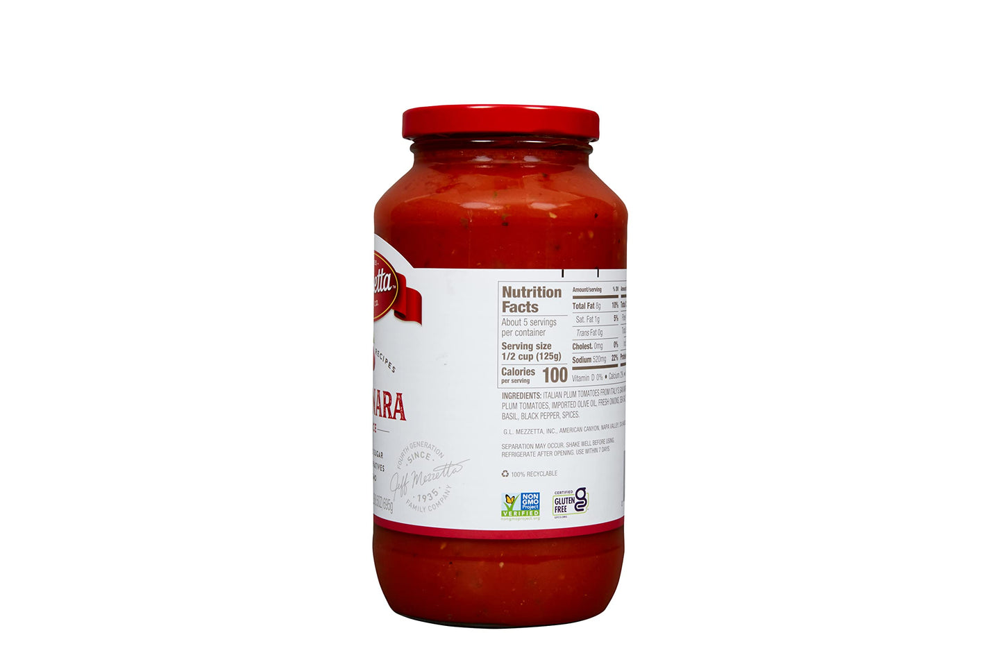 Mezzetta Family Recipes Marinara Sauce | Vegan, Non-Gmo, Gluten Free, Preservative Free, Keto | 24.5 Ounce Jar (Pack Of 6)
