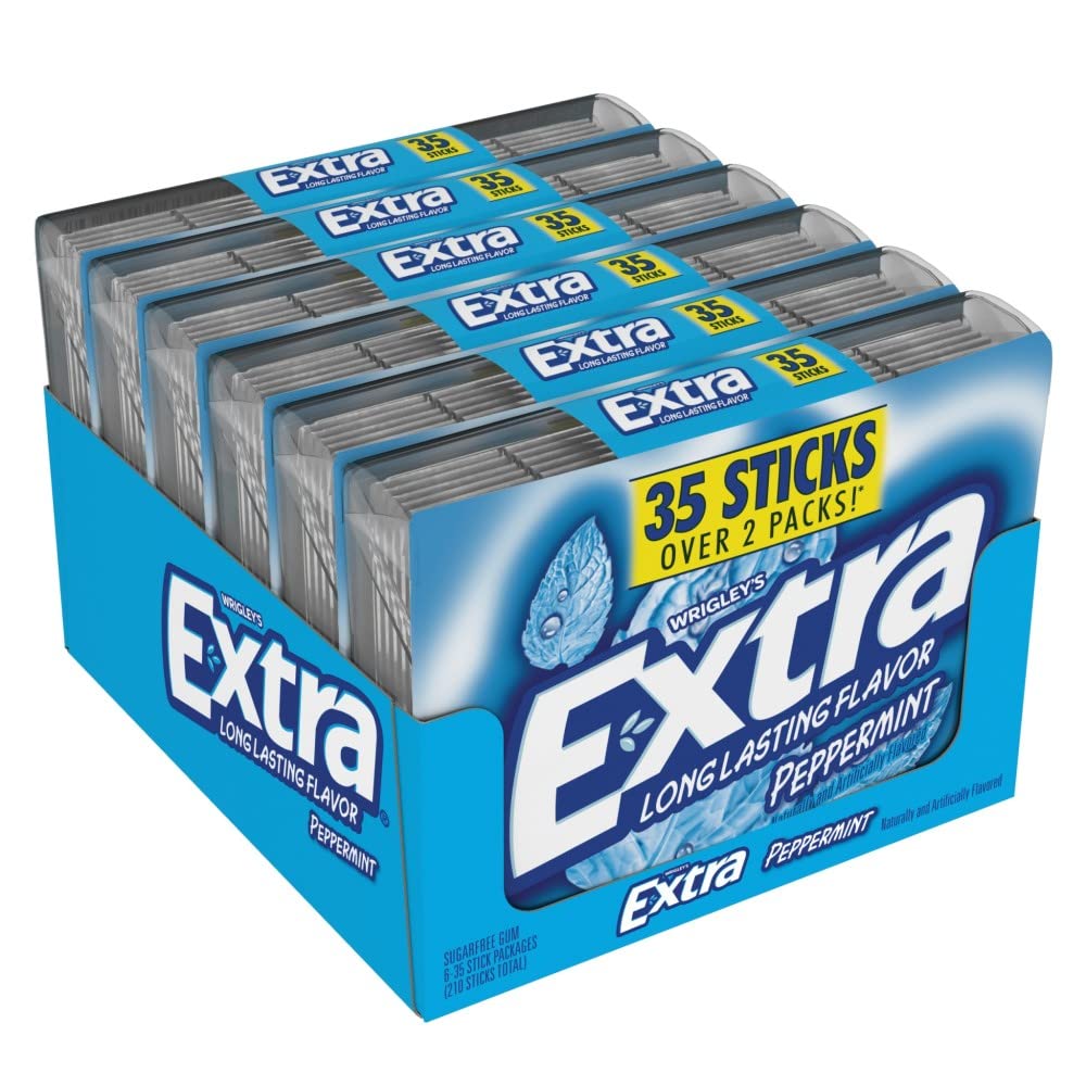 Extra Gum Peppermint, Bulk Chewing Gum Sugar-Free, Mega Pack Of 6 With 35 Sticks Each
