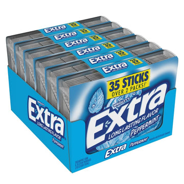 Extra Gum Peppermint, Bulk Chewing Gum Sugar-Free, Mega Pack Of 6 With 35 Sticks Each