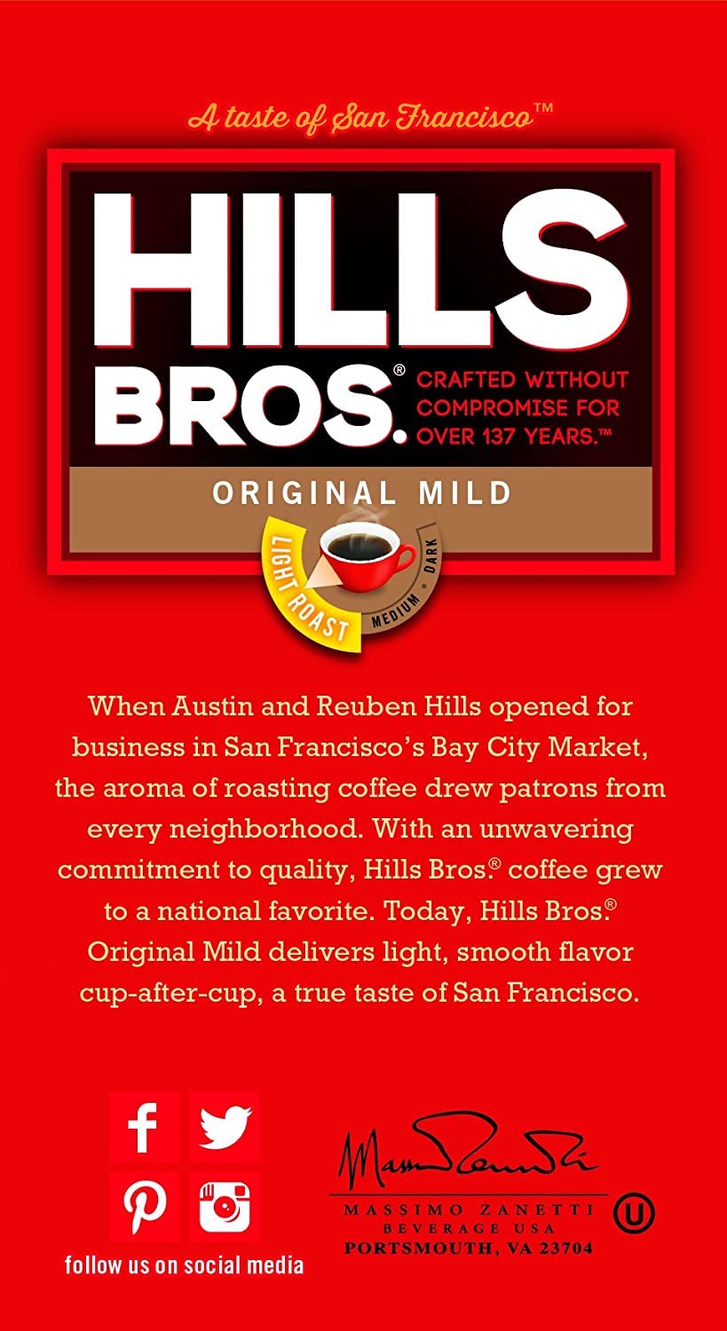 Hills Bros Original Mild Blend Ground Coffee, Light Roast, 30.5 Oz Can
