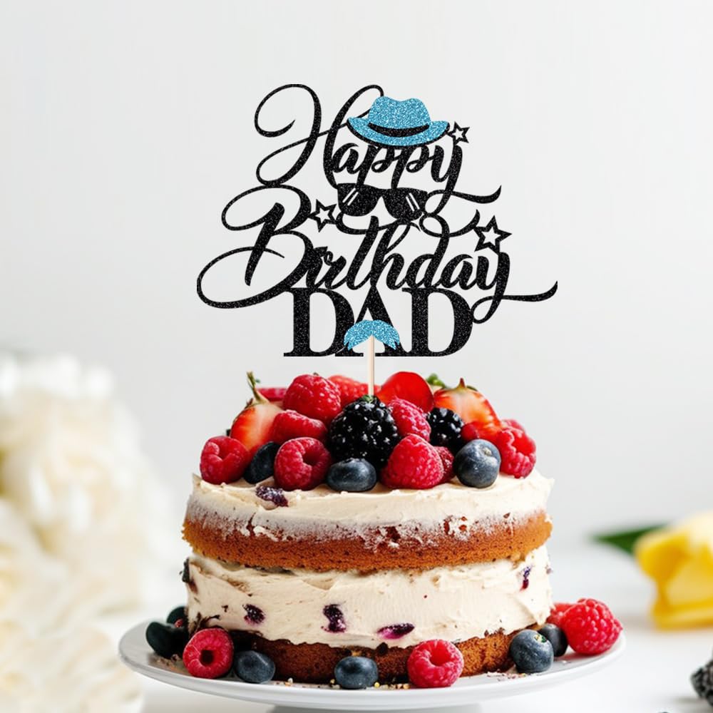Keoysek Black Glitter Happy Birthday Dad Cake Topper Best Dad Ever, Happy Fathers Day, Dad Birthday Party Decorations