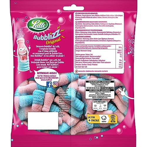 Lutti Original Bubblizz Bubblegum Flavored Flavored Fizzy Candy From France