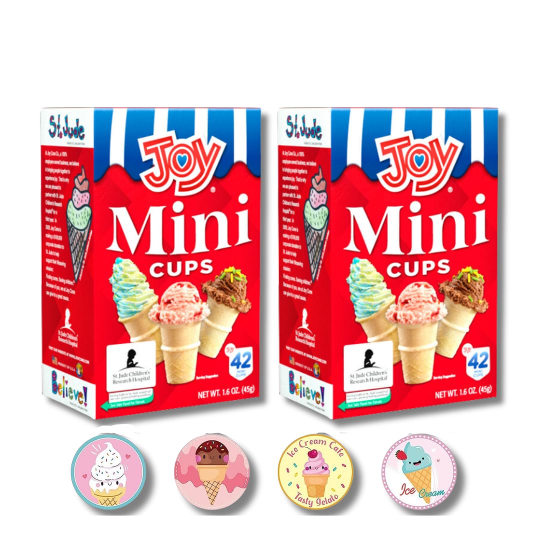 Joy Cone Ice Cream Cones - Gift Packs With 4 BONUS Ice Cream Stickers By Lyzas Sweets &  (Pack of 2  Mini Cups (42ct.))