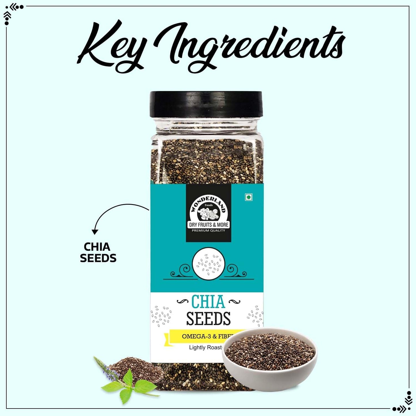 Wonderland Foods Roasted Chia Seeds 1Kg (200G X 5) Pack Of 5 Jar | Rich In Fiber & Omega - 3 | Healthy Sabja Seeds For Weight Ma