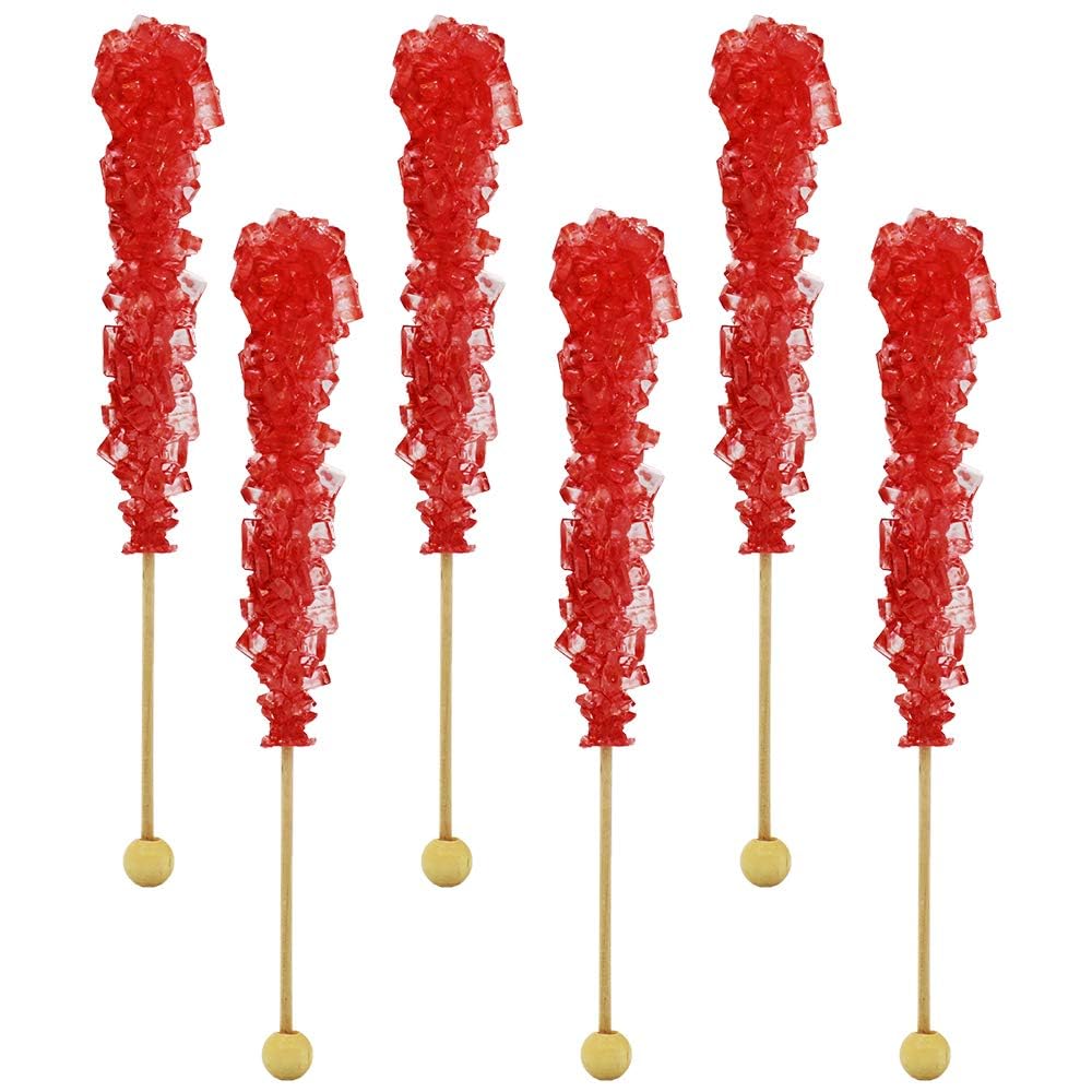 Rock Candy Lollipops Pops Candy Suckers, Color And Flavor Assortment, Individually Wrapped, 6.5'' (Cherry, 6-Pack)