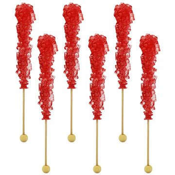 Rock Candy Lollipops Pops Candy Suckers, Color And Flavor Assortment, Individually Wrapped, 6.5'' (Cherry, 6-Pack)
