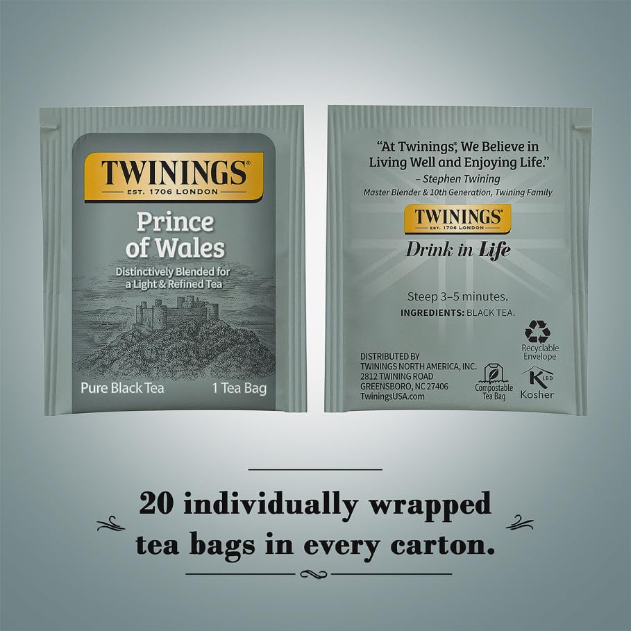 Twinings Prince Of Wales Tea - Classic, Mellow Caffeinated Black Tea Bags Individually Wrapped, 20 Count