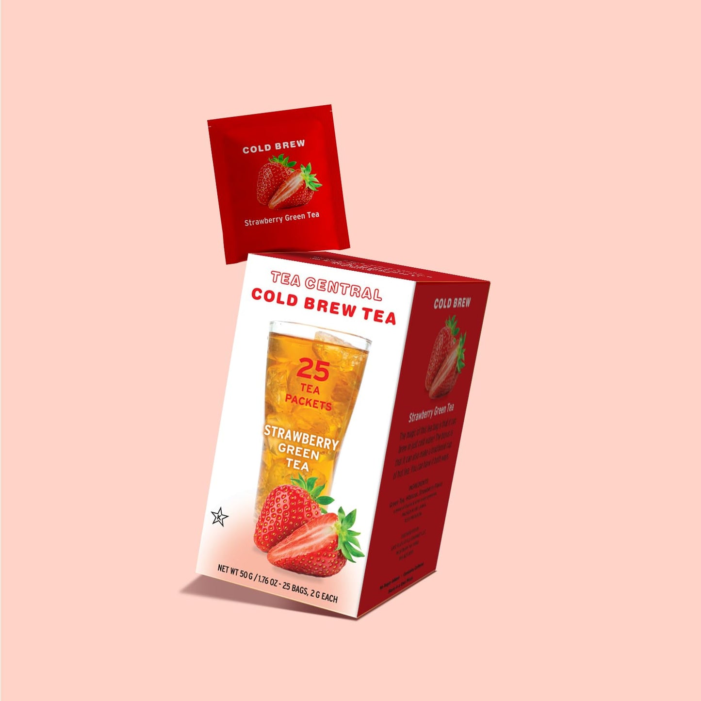 TEA CENTRAL Strawberry Iced Tea with Organic Ceylon Green Tea - 25 Refreshing Cold Brew Tea Bags for Everyday Wellness