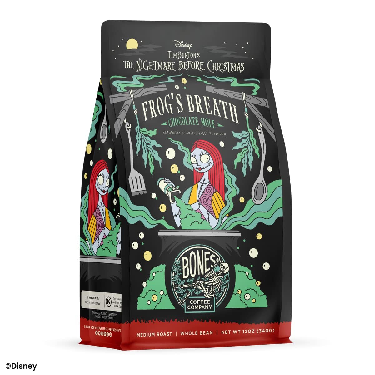 Bones Coffee Company The Nightmare Before Christmas Frogs Breath Flavored Coffee Beans, Medium Roast Ground Coffee Low Acid, Ch