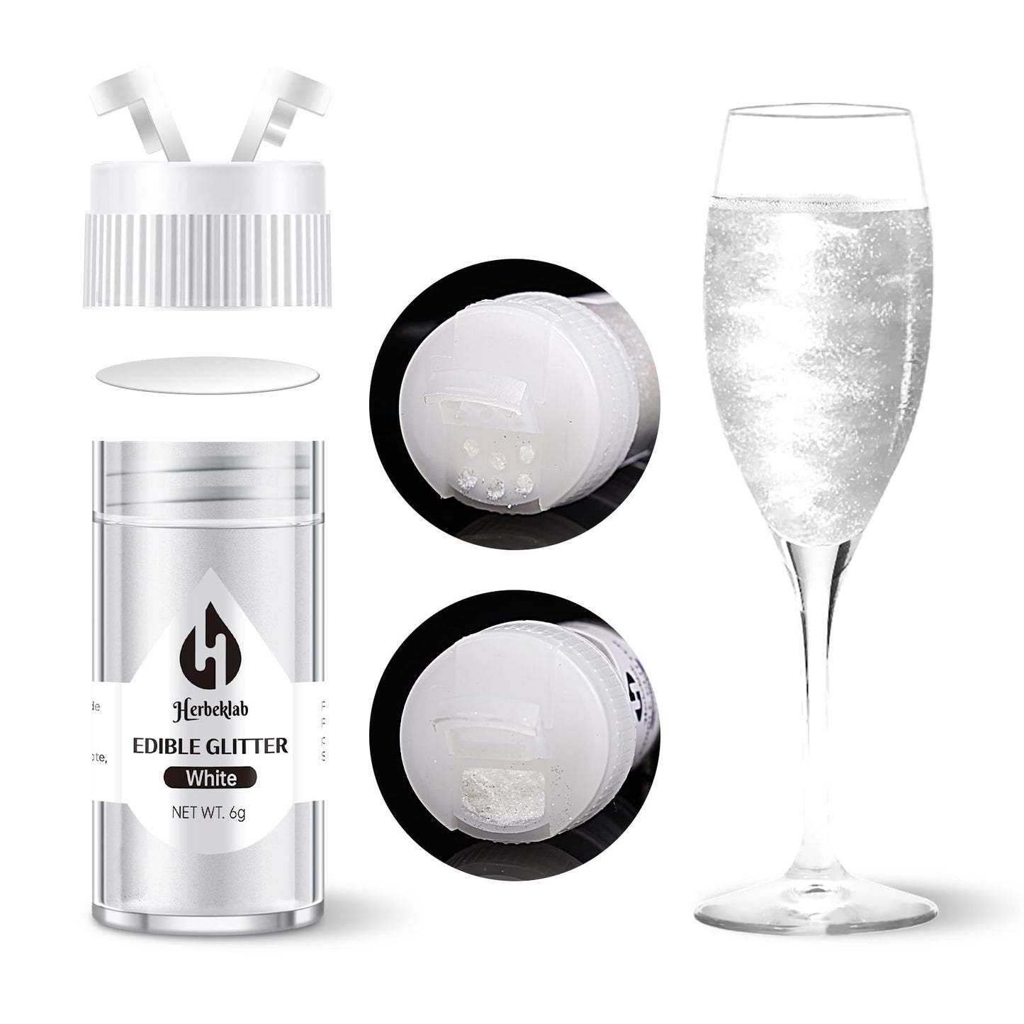 White Edible Glitter for Cocktails - 6g White Luster Dust Edible Drink Glitter Food Grade Metallic Shimmer Powder Cake Sprinkles