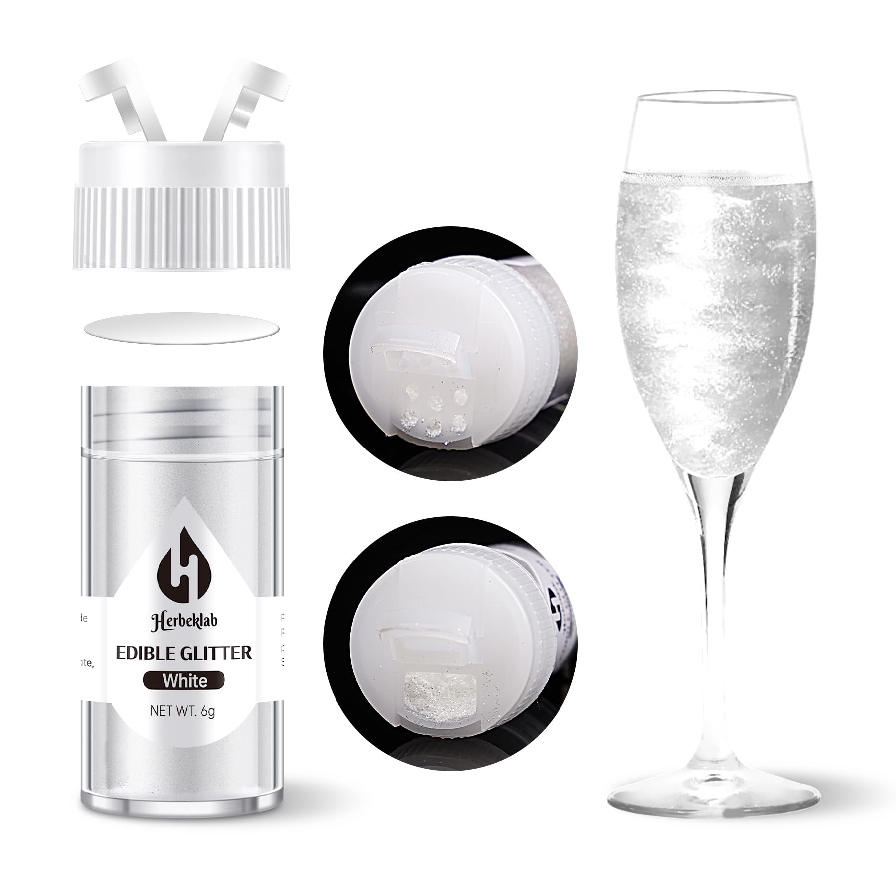 White Edible Glitter for Cocktails - 6g White Luster Dust Edible Drink Glitter Food Grade Metallic Shimmer Powder Cake Sprinkles