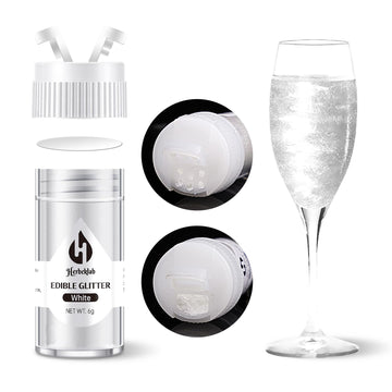 White Edible Glitter for Cocktails - 6g White Luster Dust Edible Drink Glitter Food Grade Metallic Shimmer Powder Cake Sprinkles