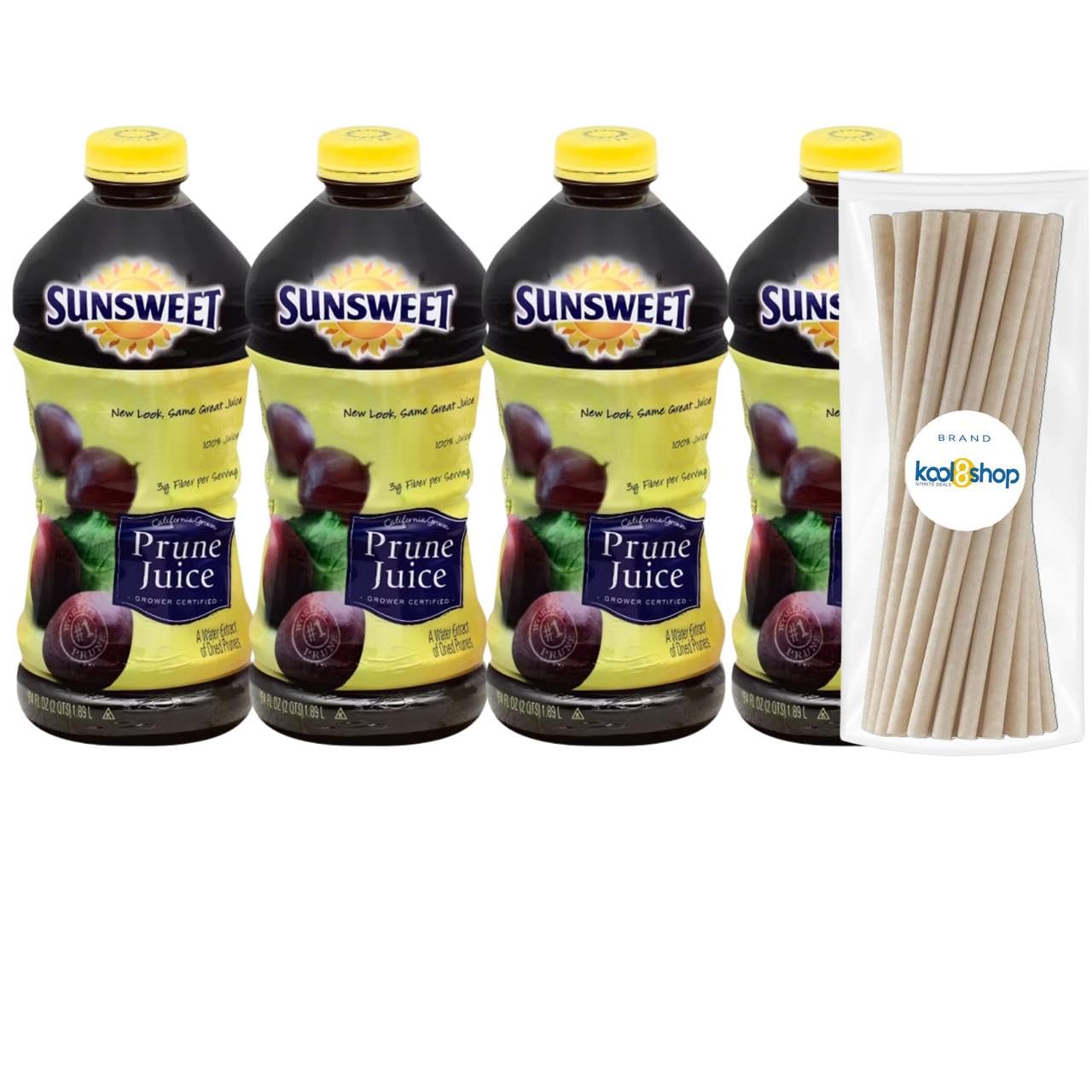 Sunsweet Amazin Prune Oriflavor Blendal Juice Drink 64 Fl Oz Plastic Bottles 4 Pack + 15 Sugarcane Disposable Straws By Kool8Shop Infinite Deals