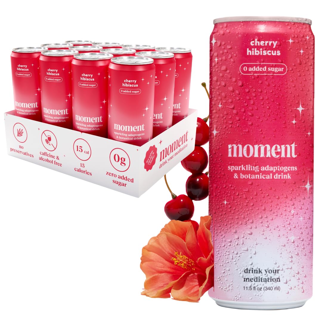 Drink Your Meditation Moment Botanical Water SPARKLING Variety Pack - 12 Cans, 11.5 Fl Oz each, Cherry Hibiscus, No Sugar, Keto Friendly