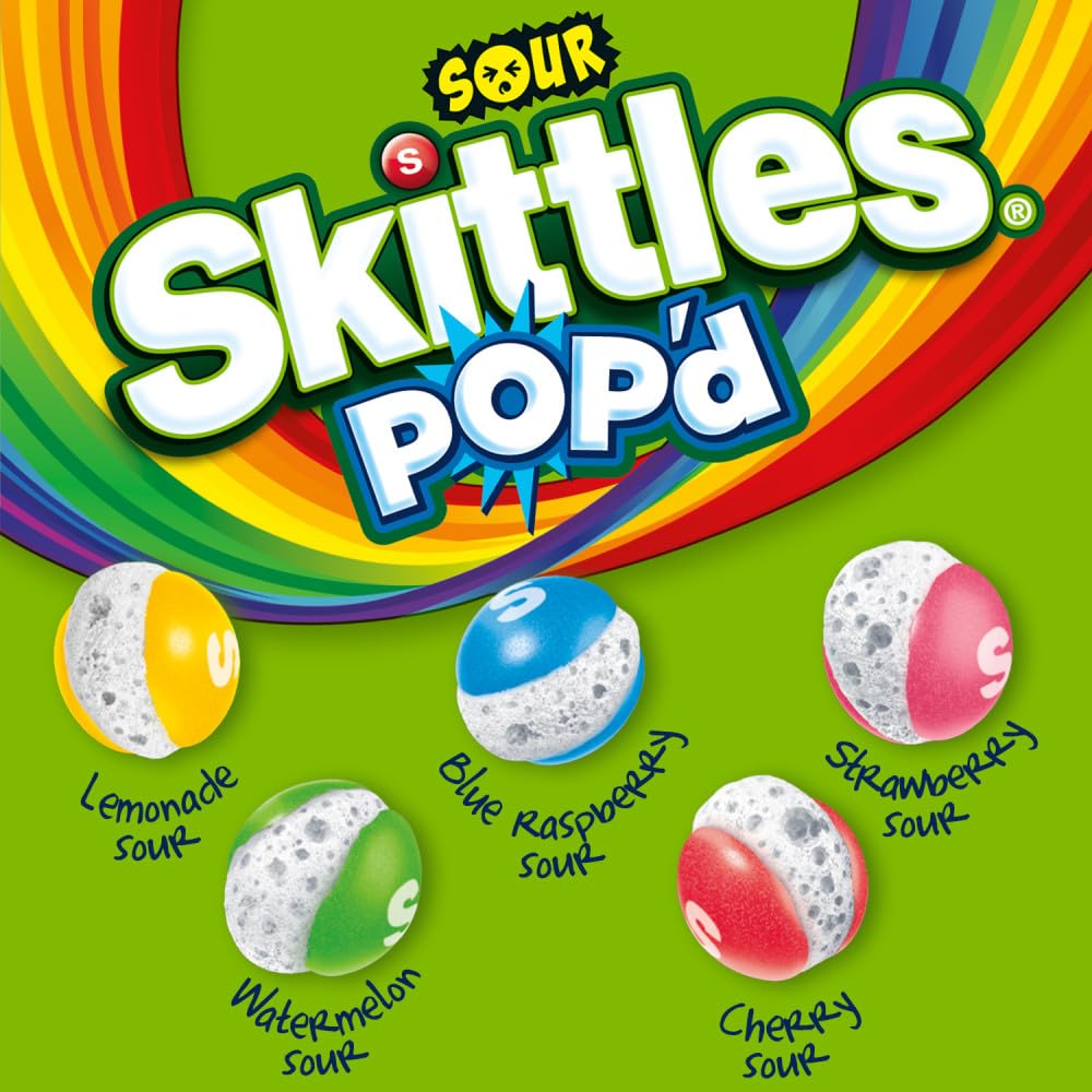 Skittles POPd Sour Freeze Dried Candy, 5.5 Oz Resealable Bag, Fruity Flavor