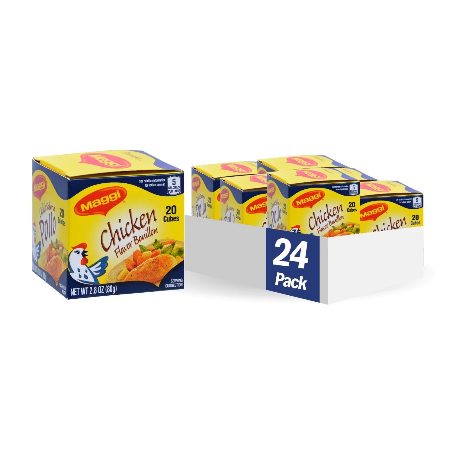Maggi Chicken Flavor Bouillon 20 Cubes, 2.80 Ounce (Pack of 24)