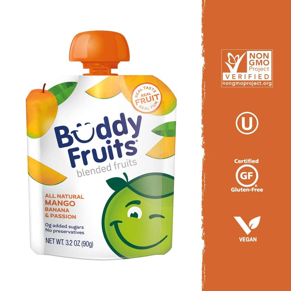 Buddy Fruits Pure Blended Fruit Snack To Go Apple, Mango, Banana And Passion Fruit Applesauce 3.2Oz (Pack Of 12) | 100% Real Fru
