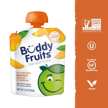 Buddy Fruits Pure Blended Fruit Snack To Go Apple, Mango, Banana And Passion Fruit Applesauce 3.2Oz (Pack Of 12) | 100% Real Fru