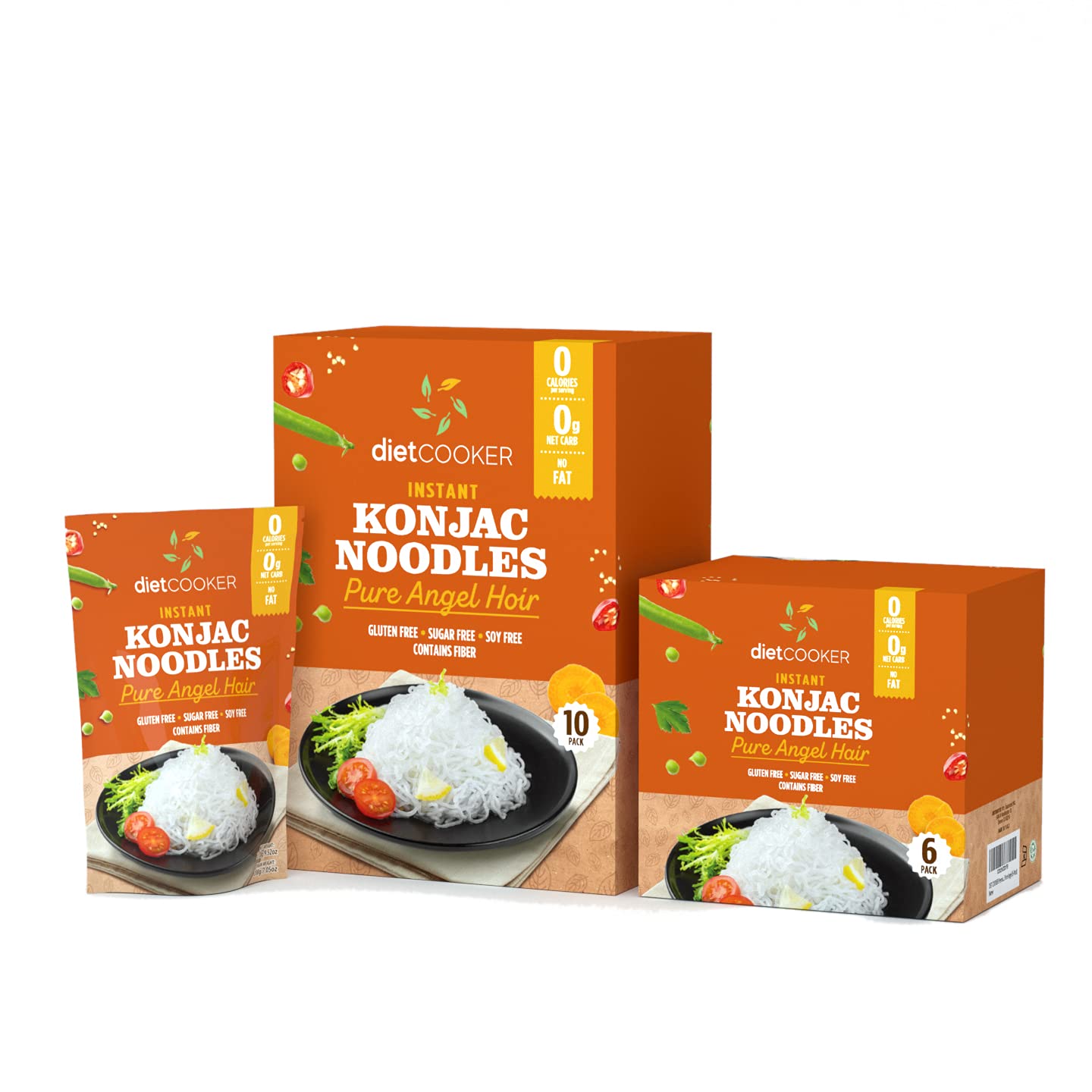 DIET COOKER Shirataki Noodles - Keto & Vegan, 9.52 oz (10 Packs), Zero Net Carbs, Low Calorie Pasta, Odor Free, Healthy Diet Food