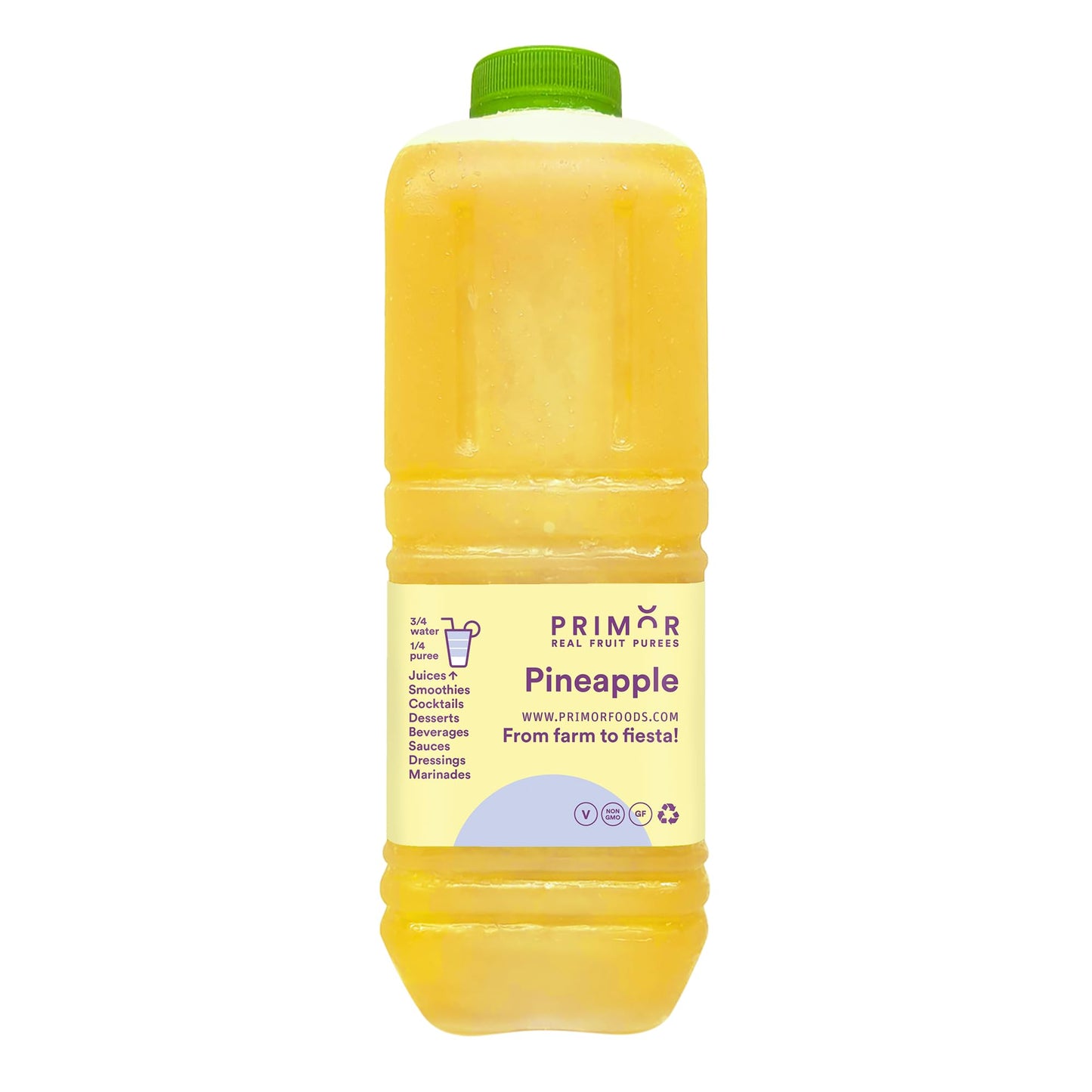PRIMOR Fruit Puree - Pineapple, 64 Fl Oz, Made with Real Fruit for Juices, Smoothies, Desserts, and More
