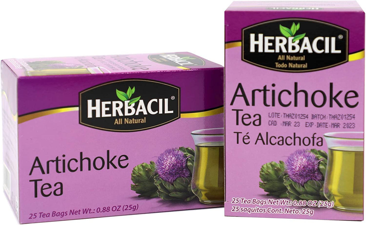 Herbacil Artichoke Tea  Herbal Tea  Caffeine-Free  2-pack of 25 tea bags per box (50 bags)