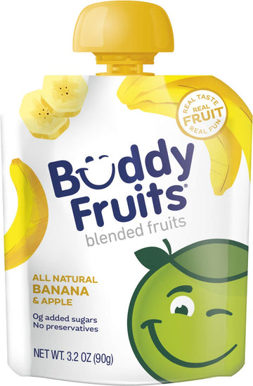 Buddy Fruits Snacks To Go Banana Unsweetened Applesauce 3.2Oz Pouch (18Pk) Gluten-Nut-Dairy-Preservatives-Bpa Free, Non Gmo, Kos