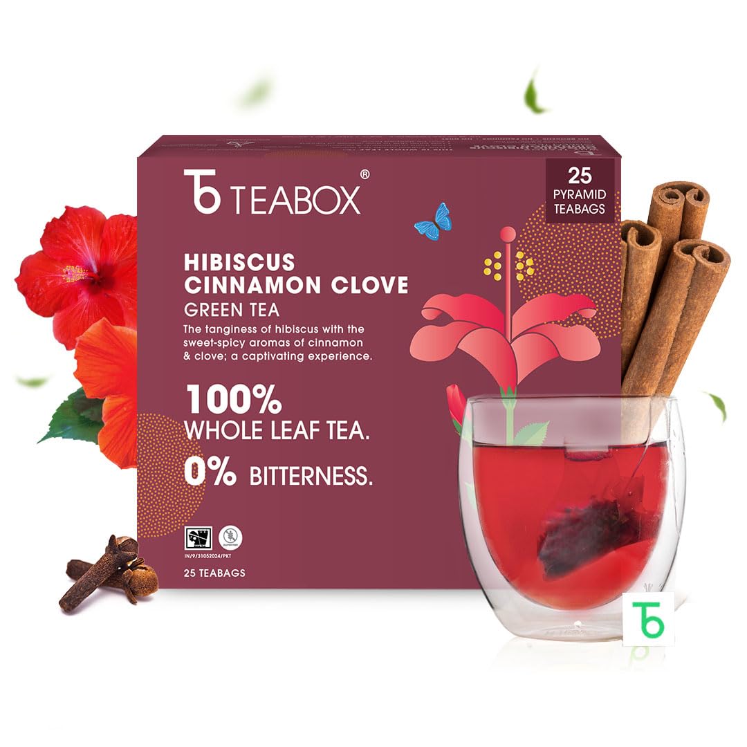 Teabox Enhanced Darjeeling Green Tea With Dried Hibiscus | 100% Whole Leaf & 0% Bitterness | Green Tea From The Himalayas | 25 Tea Bags (Low Caffeine)