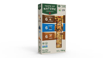 Taste of Nature Organic Snack Bars - Healthy, Gluten Free, Vegan - Variety Pack - 18 Bars x 40g Each