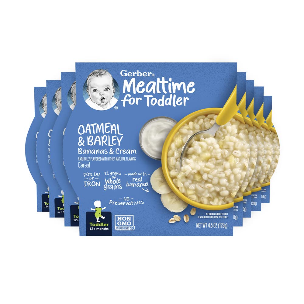 Gerber Baby Cereal Oatmeal & Barley, Bananas & Cream, 4.5 Ounce Self-Feeding Trays (Pack Of 8)