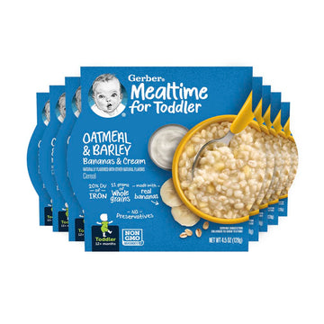 Gerber Baby Cereal Oatmeal & Barley, Bananas & Cream, 4.5 Ounce Self-Feeding Trays (Pack Of 8)