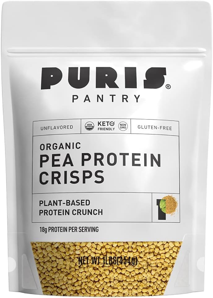 Puris Organic Pea Protein Crisps  Certified Organic Pea Protein Isolate  Keto Protein Crunch  Made 100% In The Usa  Non-Gmo  Gluten Free  No Sugar  No Soy  18G Protein  7G Carbs  Unflavored (1 Lb (12-Pack))