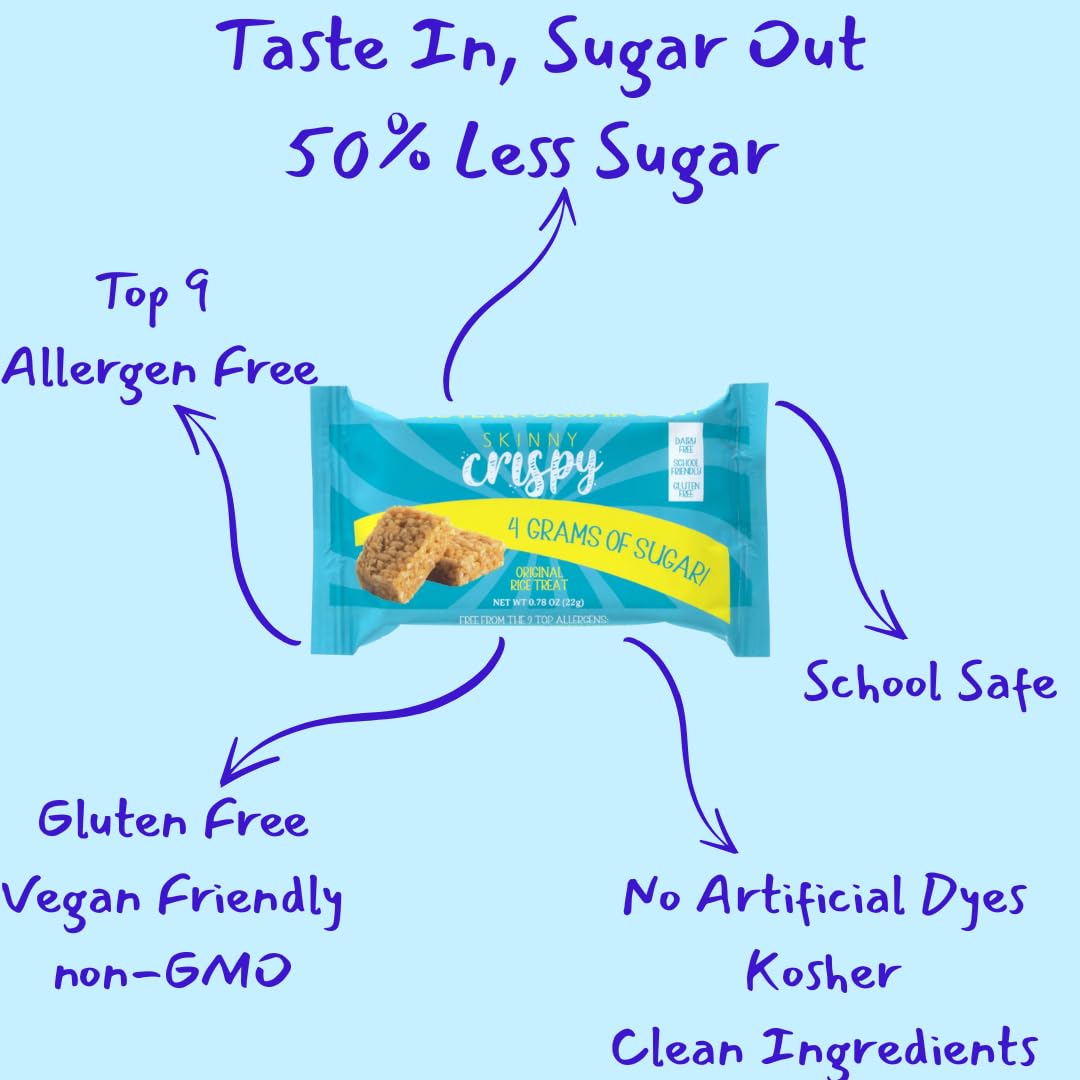 Skinny Crispy Original Vanilla Rice   – Low Sugar (4G), Vegan, Gluten-Free, Dairy-Free, Non-Gmo, Top 9 Allergen-Free, Healthy Snack Bars, 12 Count