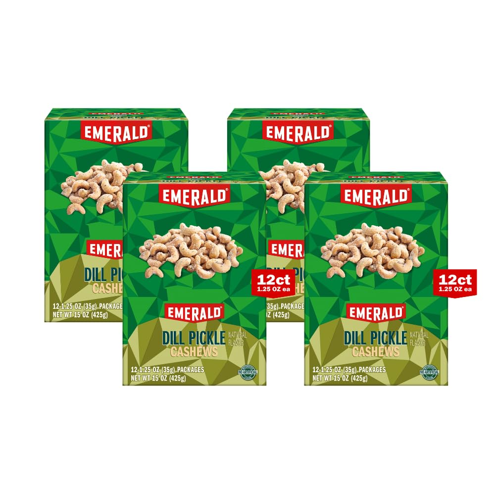 Emerald Nuts, Dill Pickle Seasoned Cashews, 15 Oz (Pack of 4)