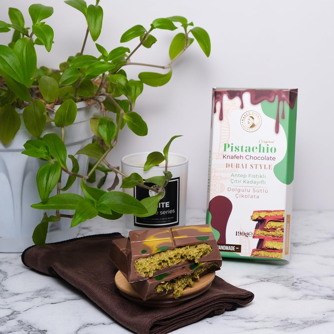 HASAN EFENDI Dubai Chocolate – Belgian Milk Chocolate with 70% Pistachio Paste & Shredded Wheat – 6.7oz – Brown